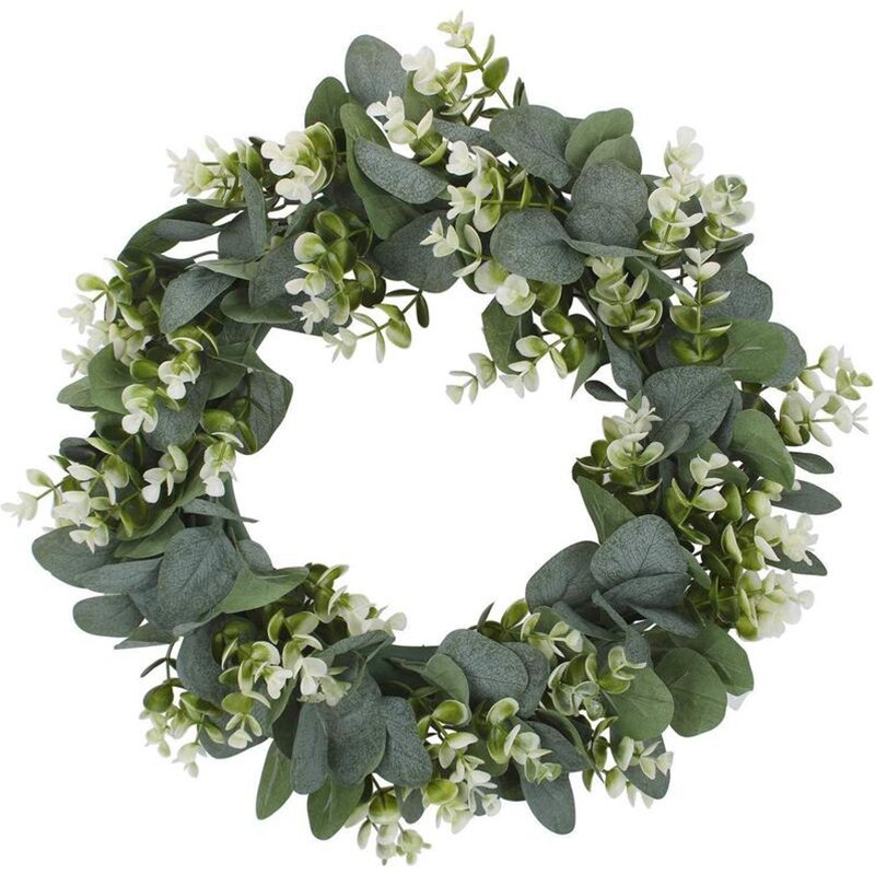 Simulation Eukalyptus Kranz mit Blumen Geeignet für Vorderseite Tür Zauberstab Kamin Fenster Dekoration: Ursprünglich Titel