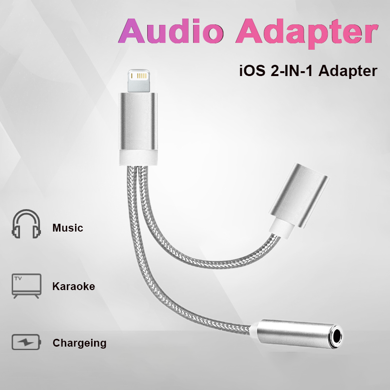 OTG 2 IN 1 iOS do 3,5 mm gniazda słuchawkowego Adapter iOS do szybkiego ładowania Rozdzielacz do iPhone 14 13 12 11 8 Pro Max X XR SE iPad