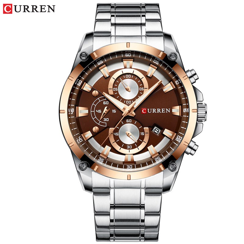 CURREN-Reloj de pulsera de cuarzo para hombre, cronógrafo deportivo de lujo, de , de acero inoxidable: brown watch