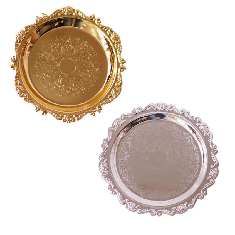 1Pcs Leuk Cadeau Metalen Keuken Benodigdheden Cake Tray Ronde Vorm Diner Platen Goud/Zilver Multi Purpose Europese Stijl