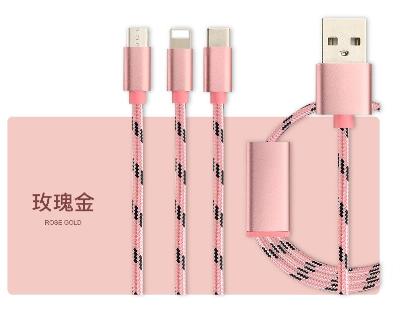 Kabel 3 w 1 Szybkie Ładowanie 3A USB Type-C do iPhone, Micro USB, Lightning - Tzuafat