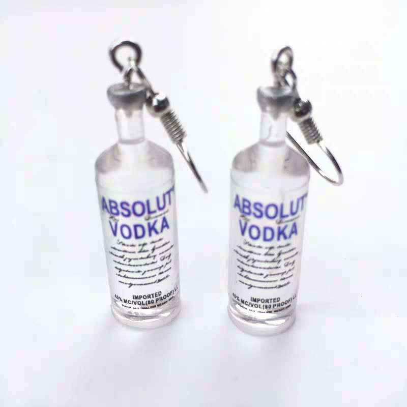 Cool Vodka bouteille goutte boucles d'oreilles pour femmes fille drôle boire Style dessin animé Transparent bouteille balancent boucles d'oreilles: 01