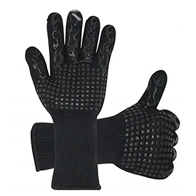 1Pcs Bbq Grill Handschoenen Extreme Hittebestendige Oven Lassen Handschoenen Antislip Keuken Barbecue Handschoen Siliconen Cook Bbq bakken Handschoenen: Black-HYK-only One