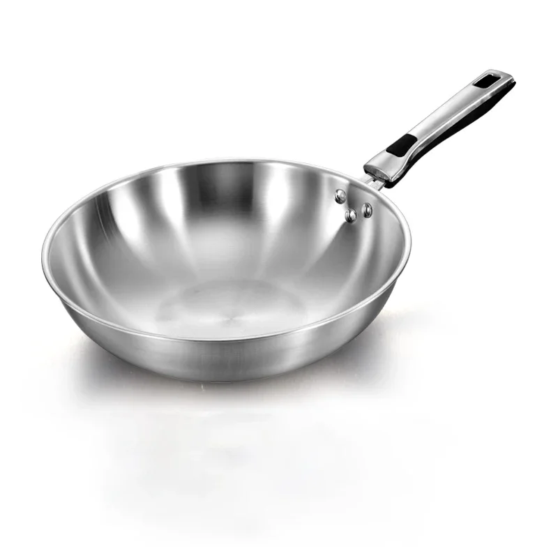 32cm ångfria non-stick wokpannor 304 stekpanna i rostfritt stål med glaslock hushålls-obelagrad wok-spis gaslämplig: Vit