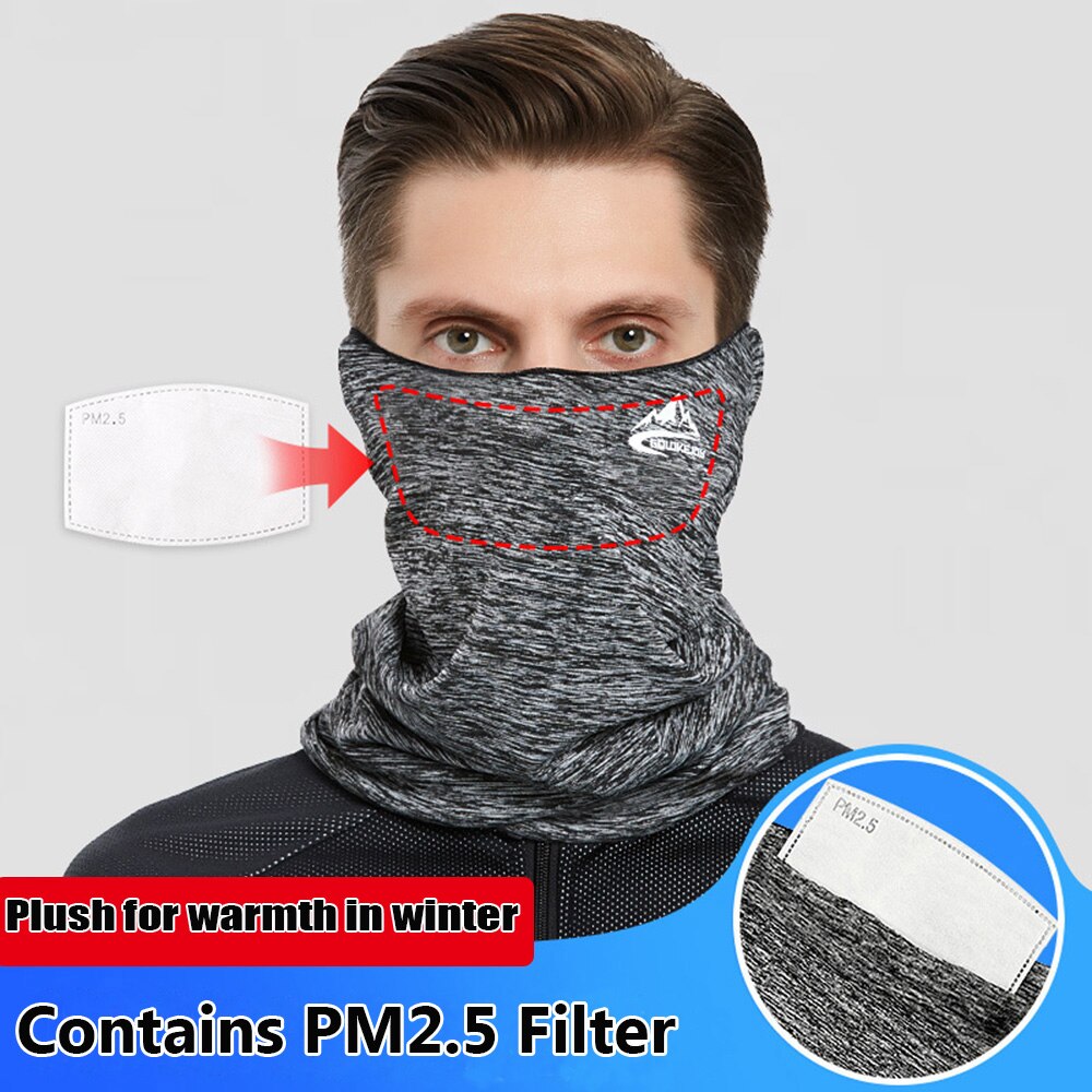 Unisex Winter Cycling Face Scarf With PM2.5 Filter Neck Warmer Outdoor Running Fleece Bicycle Bandana Sport Windproof Headwear