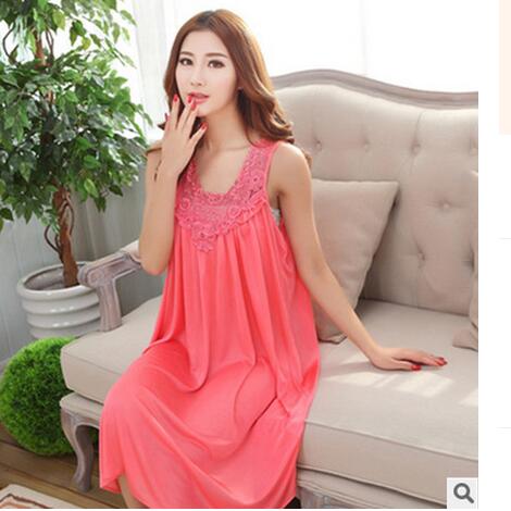 Vrouwen Nightgowns Zijden Nachtkleding Jurk Zomer Casual Sleepshirts Nachtjapon Vrouwelijke Nachthemd Thuis Kleren Nacht Shirts E0042: watermelon red