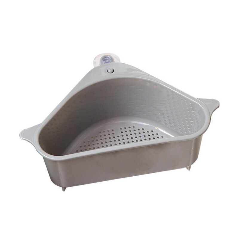 Sink Filter Kitchen Triangular Sink Filter Strainer Drain Vegetable Drainer Basket Suction Cup Sponge Holder Storage Rack #1: grey