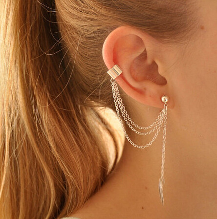 Punk Vintage oreille pince main Brinco filles Bijoux chaîne gland feuille pince oreille manchette boucles d'oreilles pour les femmes de mariage mariée Bijoux: 4