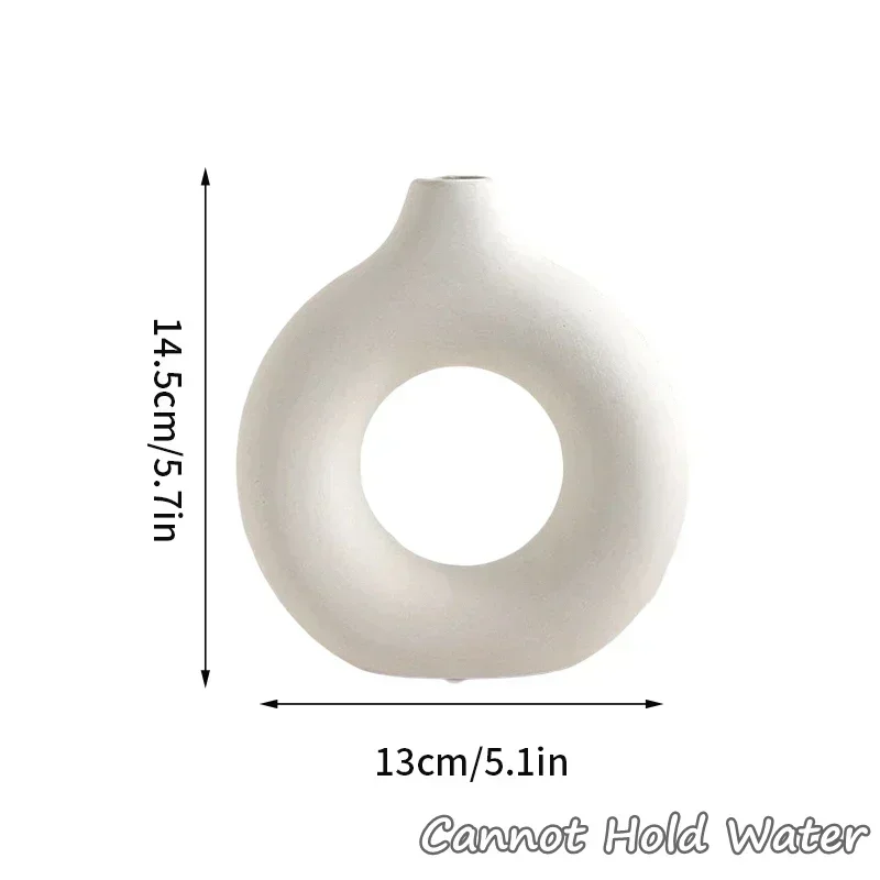 Florero decorativo de imitación de cerámica blanca pura, adorno de arreglo de flores de una sola rama, de Donut, decoración de mesa para maceta: Blanco