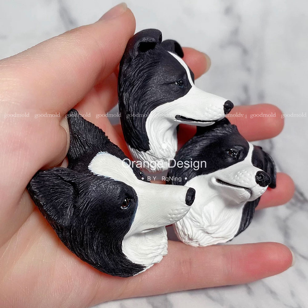 confine collie Testa di canna Stampo in silicone Sapone aroma Gesso Argilla Animale canna Compleanno Avatar Stampo per fondente Decorazione per presa d'aria per auto fai da te