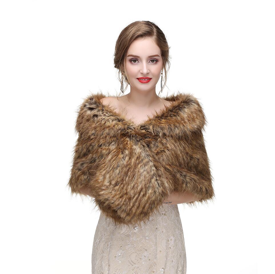 Janevini kvinder brun imiteret pels wrap bryllup vinter boleros grå formelle brude wraps sjal pels cape jakker bolero mariage: Fotofarve 1
