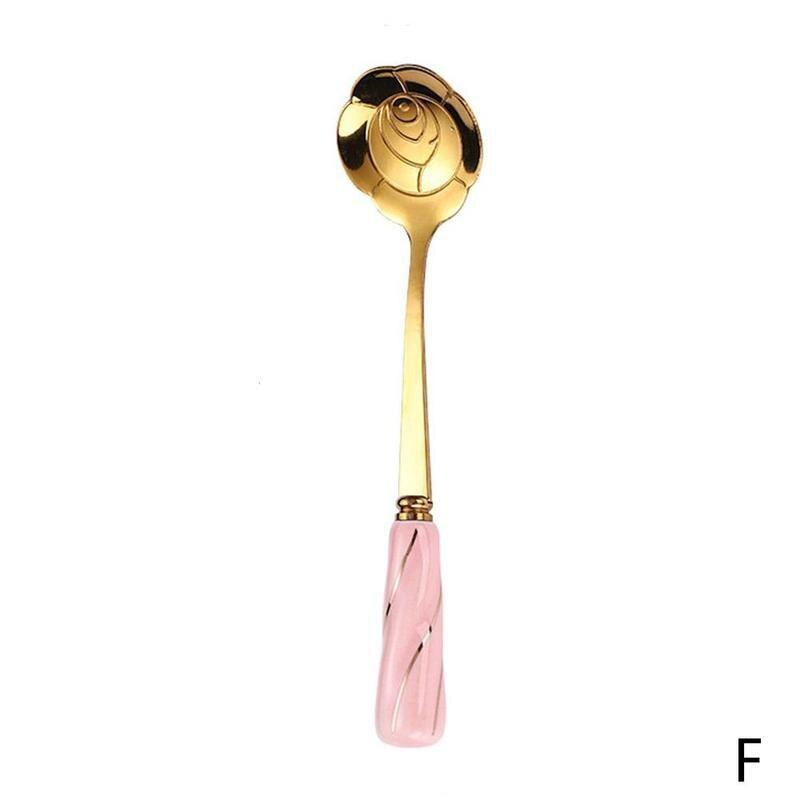 1 pièces cuillères turques en métal Rose cuillère cuillère à café en céramique en acier inoxydable couverts cuisine turc cuillère à boire cuillères Ha X9F9: F