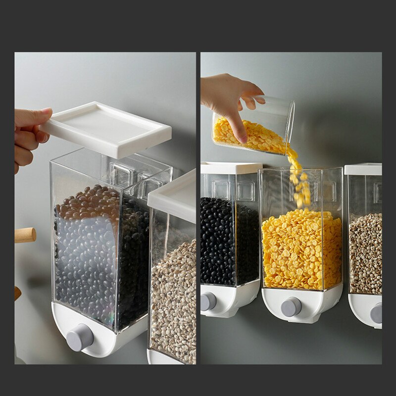 Baffect Plastic Food Container Airtight Dispenser for Cereals Wall-mounted Food Storage Box 1000ml/1500ml Kitchen Sorage Tank