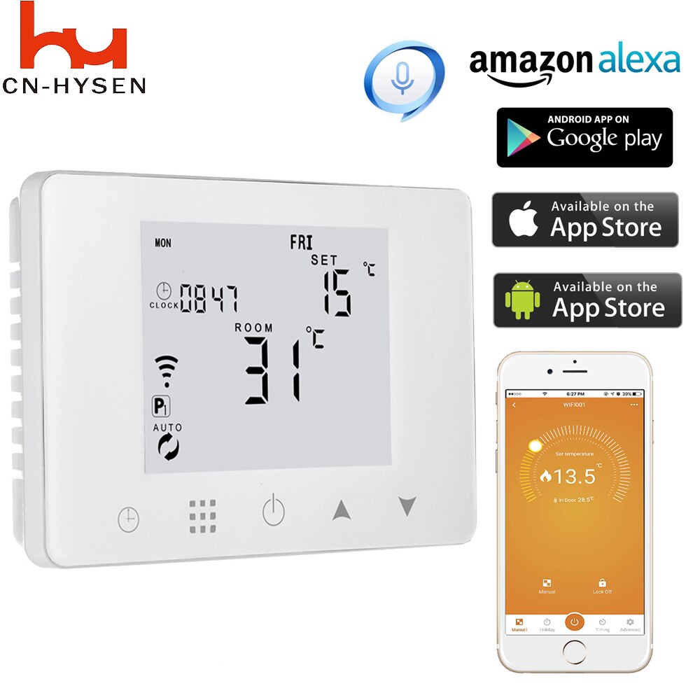 Wifi Smart Thermostat Gas Boiler with Touch Screen LCD Display Programmable Home Thermostat 220v can Work with Alexa Google Home