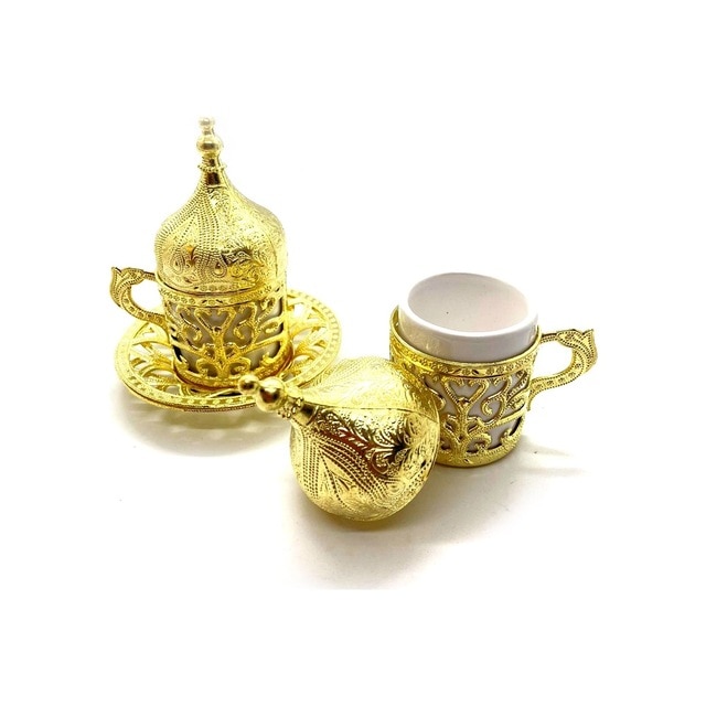 Ottoman Patterned Coffee Set of 2 Turkish Coffee Cup Handmade Authentic Turkish Arabic Coffee Espresso Set: Gold
