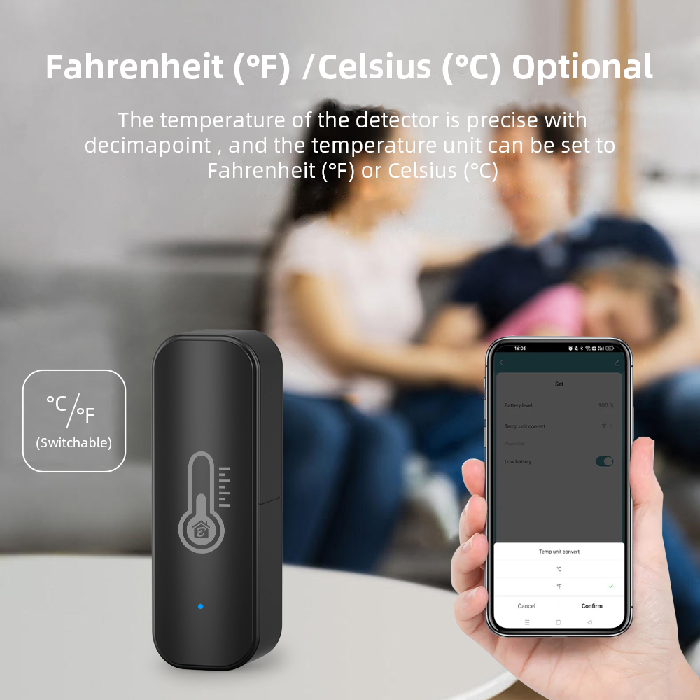 Bluetooth Temperature and Humidity Sensor Indoor Humidity Sensor Battery Powered Tuya APP Monitoring with A String