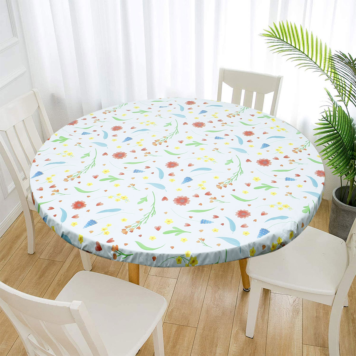 Elastic Edged Vinyl Fitted Tablecloth Flannel Backed & Elastic Edge Oil Table Cover Table Protector 35''-43"/43"-55'' Diameter: Yellow / 100*130cm