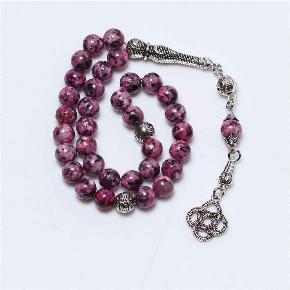 Atacado rosa pedra muçulmano rosário 33 8mm oração islâmica grânulos borla tasbih