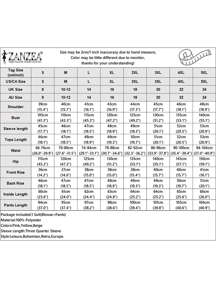 ZANZEA Summer 3/4 Sleeve Printed Blouse Trousers Suit 2PCS Outfits Women Matching Sets Wide Leg Pant Sets