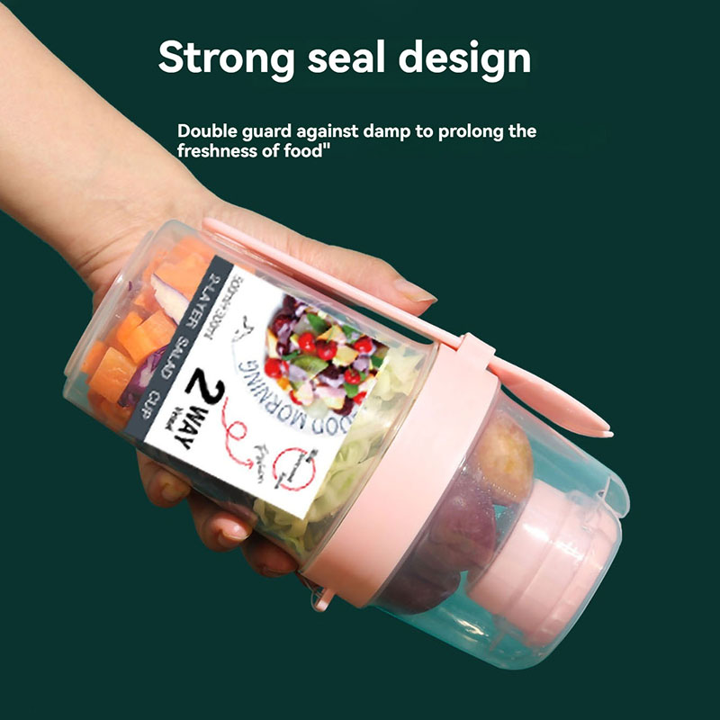 Portable Salad Cup Double Oatmeal Cup Yogurt Nut Fat-Reduced Vegetable Fruit Box Cup with Lid Spoon Breakfast Cup Lunch Box