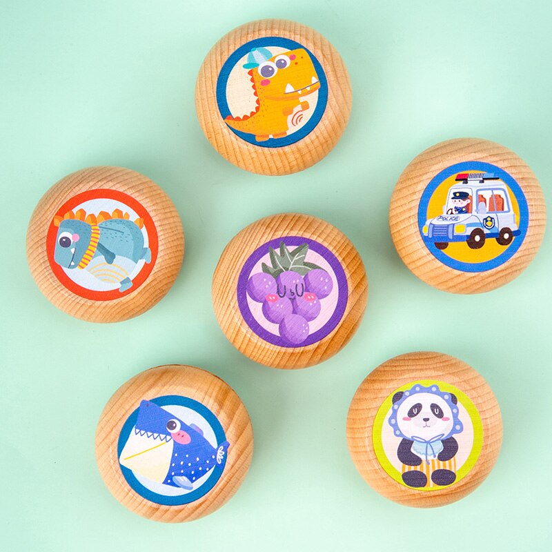 Bola de YOYO de dibujos animados de madera para niños, 6 estilos, juguetes para niños, agarre/movimiento, desarrollo de habilidad, juguetes clásicos chinos para niños
