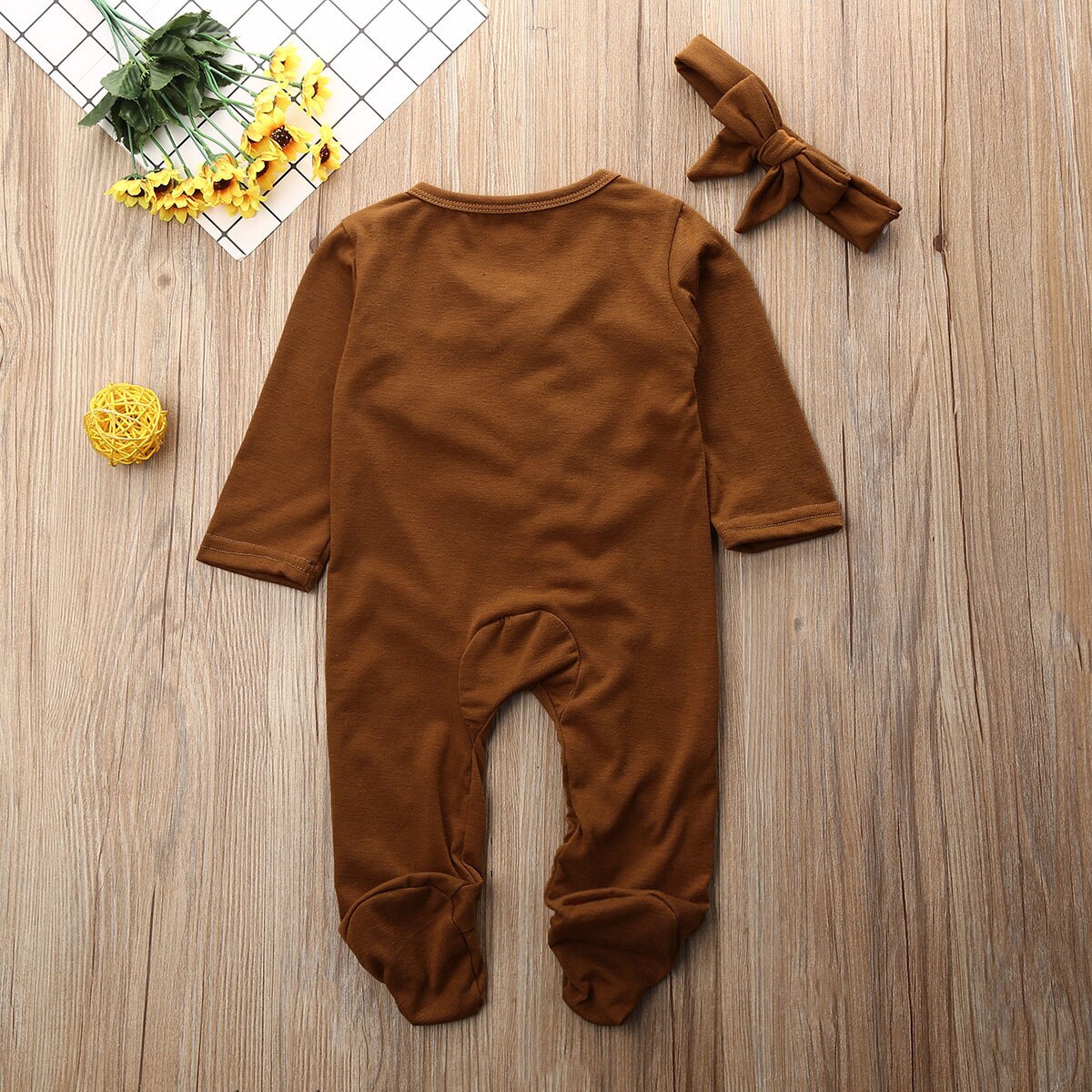 Baby Spring Autumn Clothing Newborn Baby Girl Boy Button Footies Long Sleeve Ruffled Jumpsuit Playsuit Clothes Solid Outfit