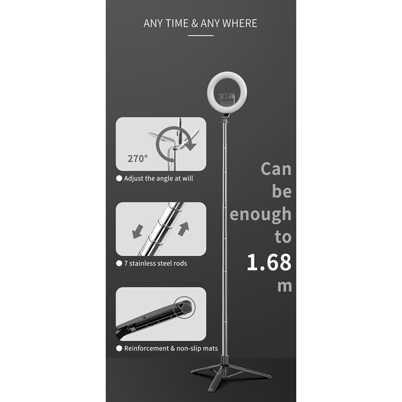 Multifunktionaler kabelloser bluetooth-selfie-stick, faltbares mini-stativ mit handyhalterung und fülllicht für ios und android