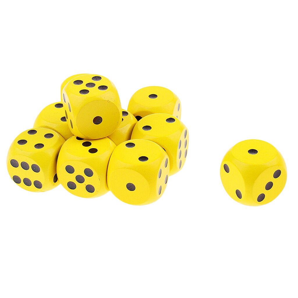 10Pieces Wooden Dice D6 Six Sided Dotted Dice For: Yellow