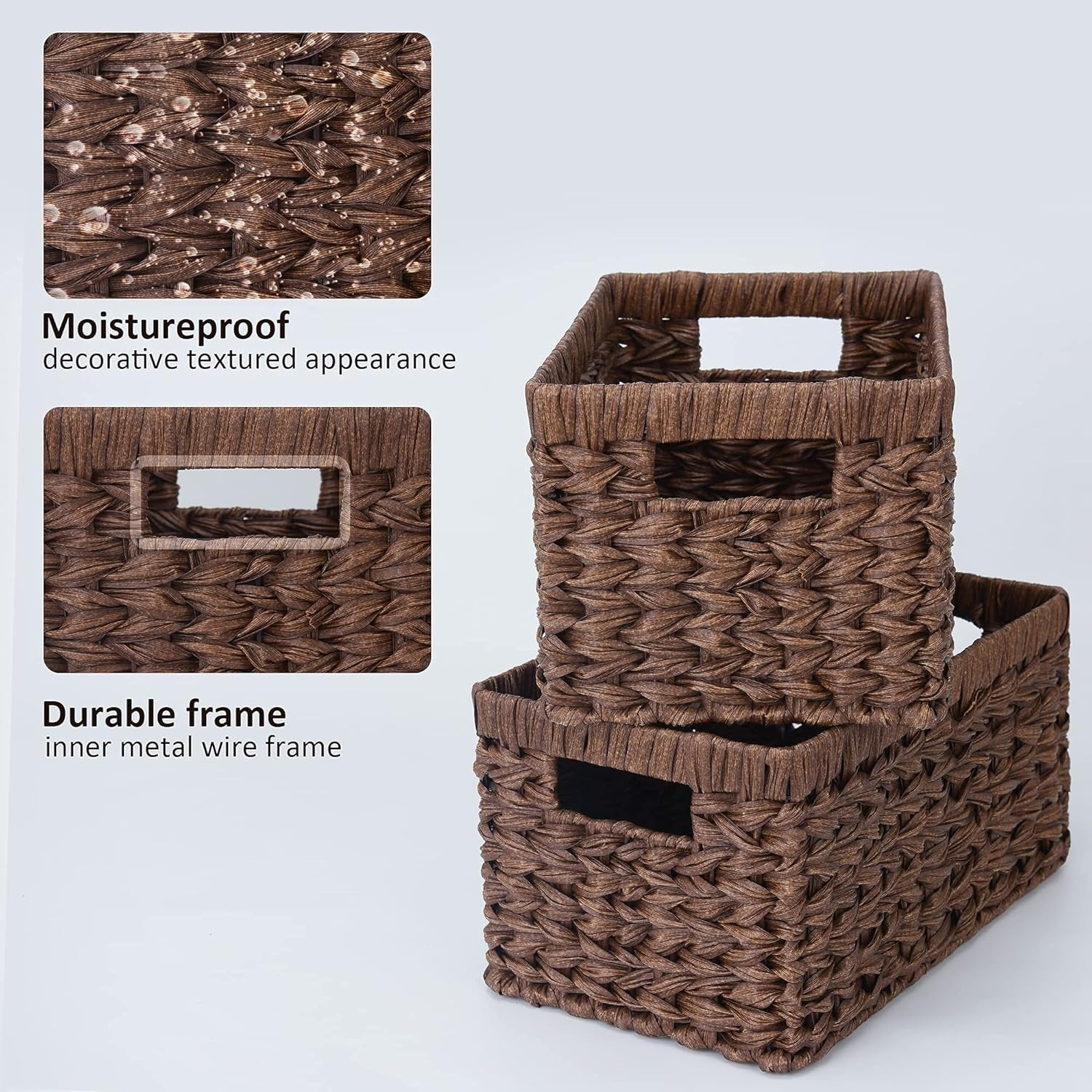 Rectangle Wicker Storage Baskets for Shelves Organizing,Waterproof Woven Storage for Toilet Shelf Baskets,Laundry Room,Brown