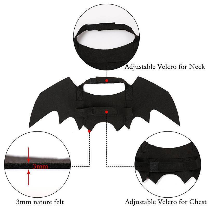 Ailes De Chauve-souris Pour Chat Et Chien - Déguisement Halloween - Tissu Feutre Léger - Velcro Ajustable - Pour Fêtes Et Cosplay