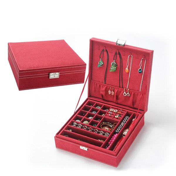 Sieradendoos met dubbele laag flanel in europese stijl, houten koreaanse prinsessenhuis met slotdecoratie, make-up opbergdoos voor vrouwen: 7