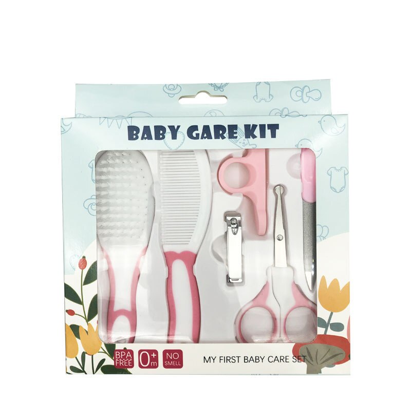 portable baby kids toddler healthcare kits grooming nail hair care set nail clipper hair comb nail scissor nail fil: pink
