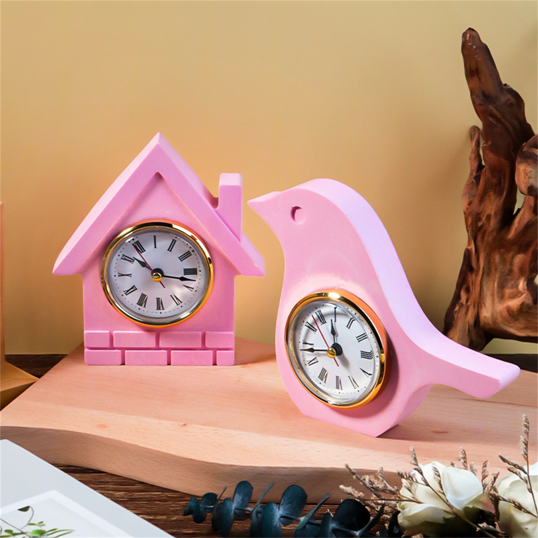 Molde de silicona para reloj pequeño, mesa con números romanos, molde de resina Epoxy para verter, bolsa para casa de pájaros, adorno, molde para hacer cemento