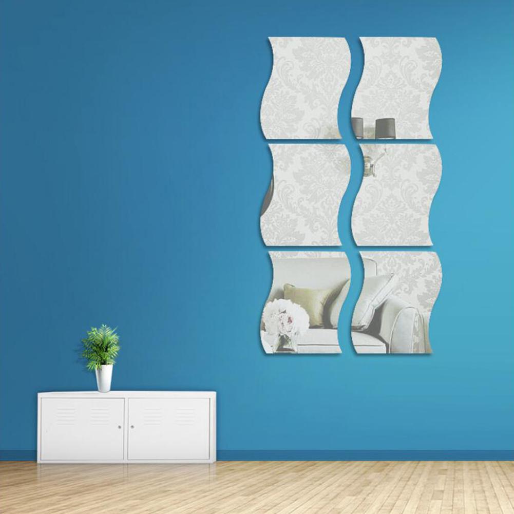 6 st 3d wave wallstickers spegel vattentäta avtagbara dekaler för rumsväggdekoration