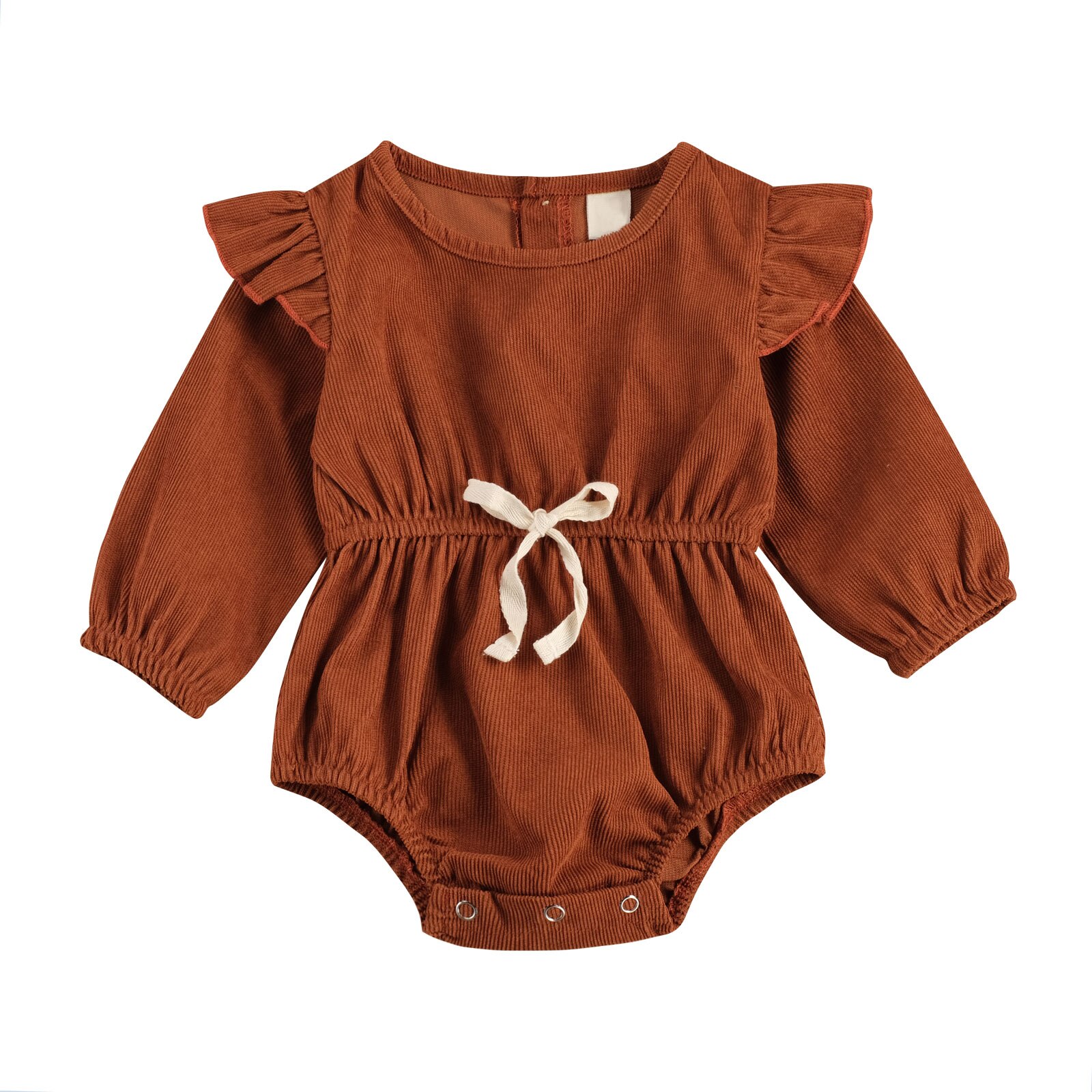 Focusnorma Autumn Baby Girls Boys body 3 colori Solid Ruffles tute con bottoni a manica lunga 0-24M One Piece: YELLOW / 24M