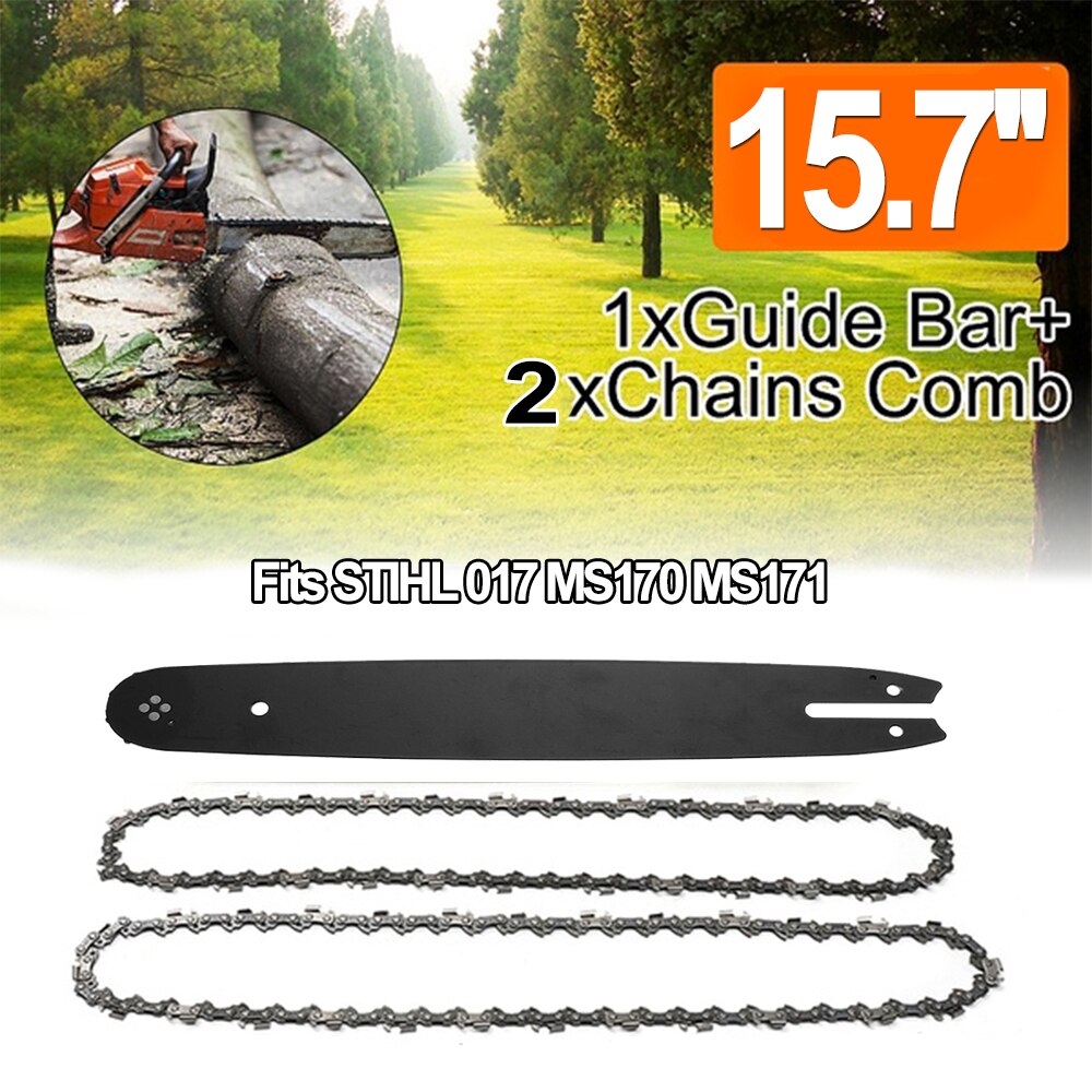 39.5cm Guide Bar with 2Pcs 3/8 50DL Chains Chainsaw Accessories for Stihl 009 010 011 012 017 MS170 MS171 MS180 E180