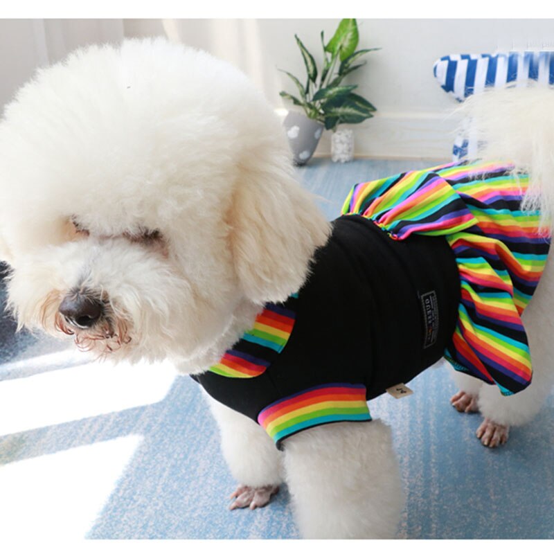 Leuke Hond Mode Regenboog Streep Prinses Jurken Zomer Zachte 100% Katoen Puppy Hond Rokken Kostuums Honden Kleding Poedel