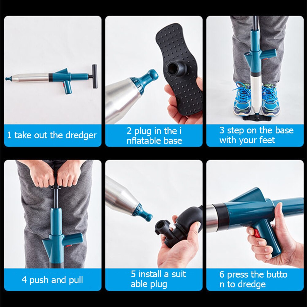 Débloqueur de vidange pour toilettes, haute pression, puissant, manuel, équipement de dragage pneumatique, tuyau bouché