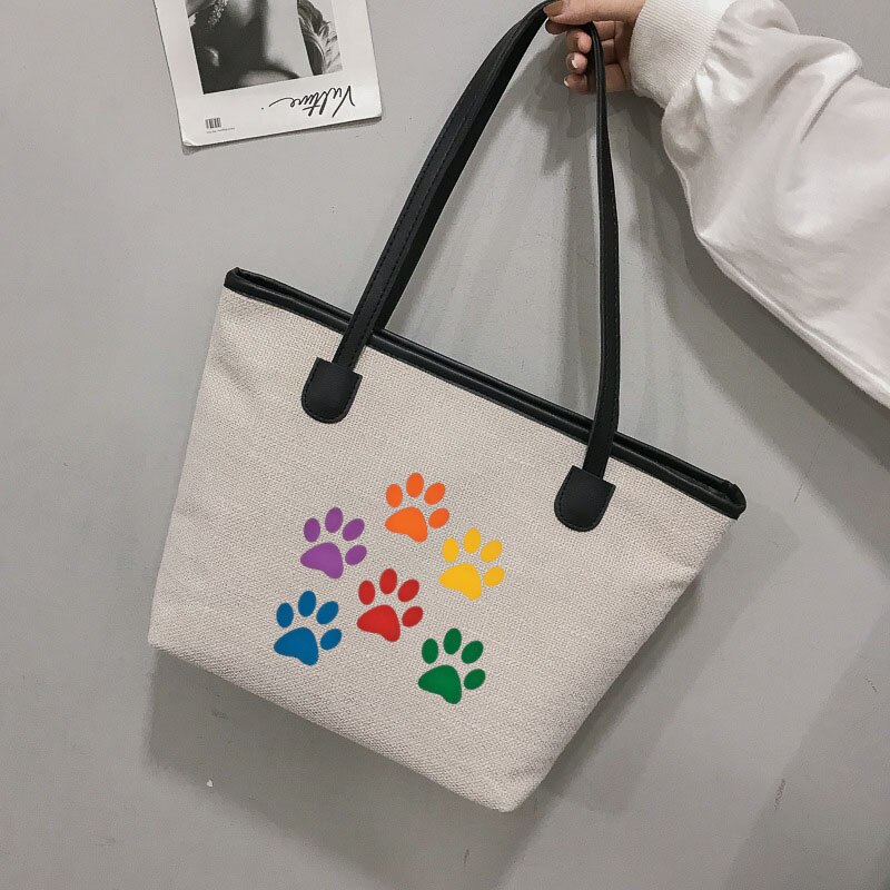 Bolso de lona con estampado de patas de colores para perro y gato