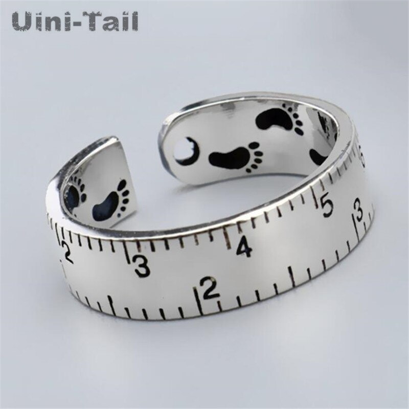 Uini-tail-anillo abierto de Plata de Ley 925 con regla digital, joyería de creativa