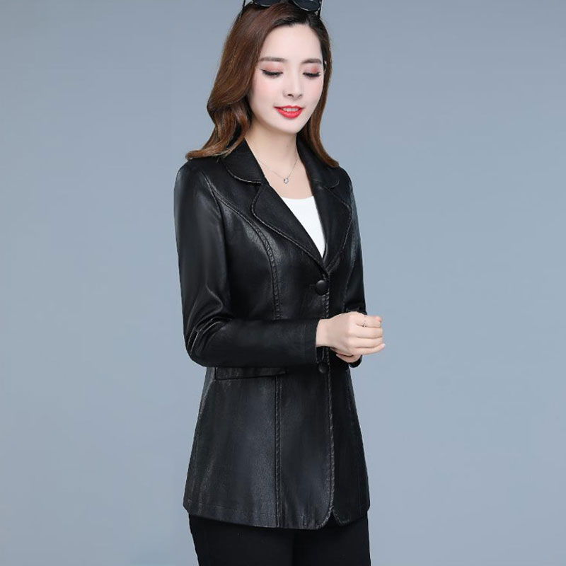 Lusumily vår høst kort jakke i imitert skinn kvinner xl -6xl pluss størrelse koreansk stil kausal slank skinnjakke kvinne