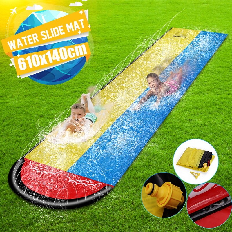 6.1M Dubbele Enkele Opblaasbare Waterglijbaan Mat Zomer Waterskiën Splash Spelen Speelgoed Outdoor Surfplank Zomer Water Games