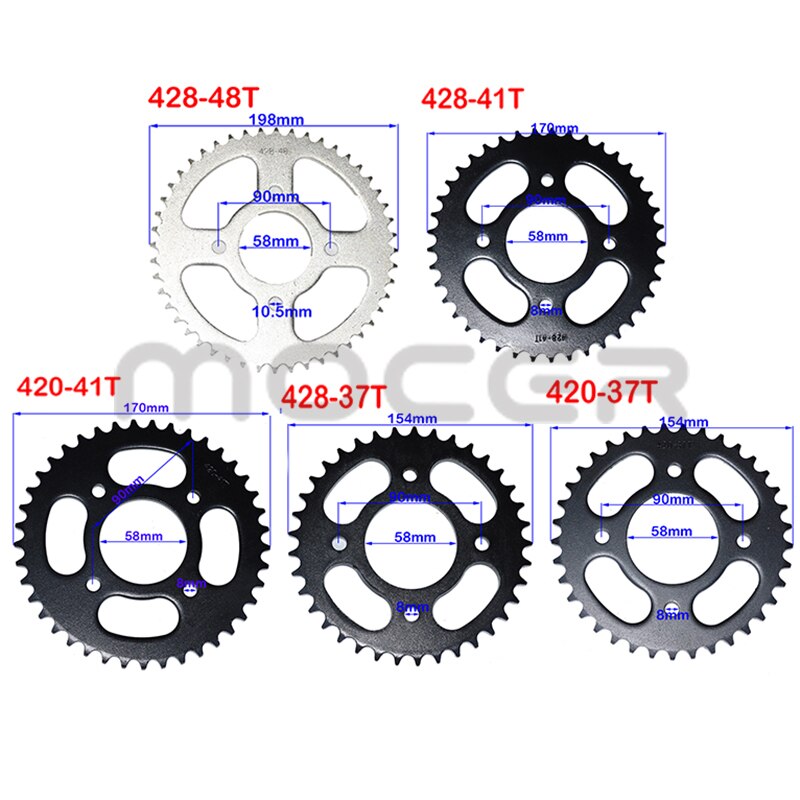 420/428 Chains 37T/41T/48T tooth 58mm Rear Chain Sprocket for ATV Quad Pit Dirt Bike Buggy Go Kart Motorcycle