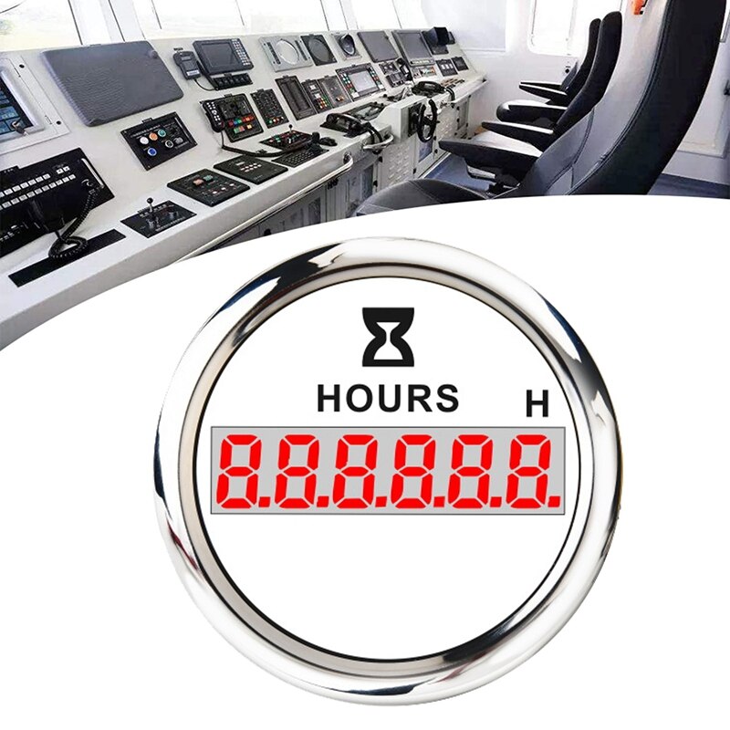 52mm Digital Hour Meter Gauge 0-99999.9H Universal Stainless Steel Hour Meter Indicator Red Backlight with Alarm: White
