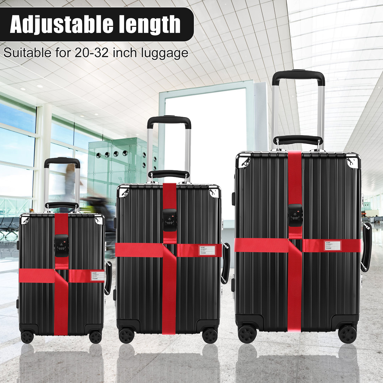 Ceinture de bagage antivol pour la protection de la valise, sangle croisée TSA, verrouillage personnalisé, paquet réglable, sangle de bagage, 20-32 pouces
