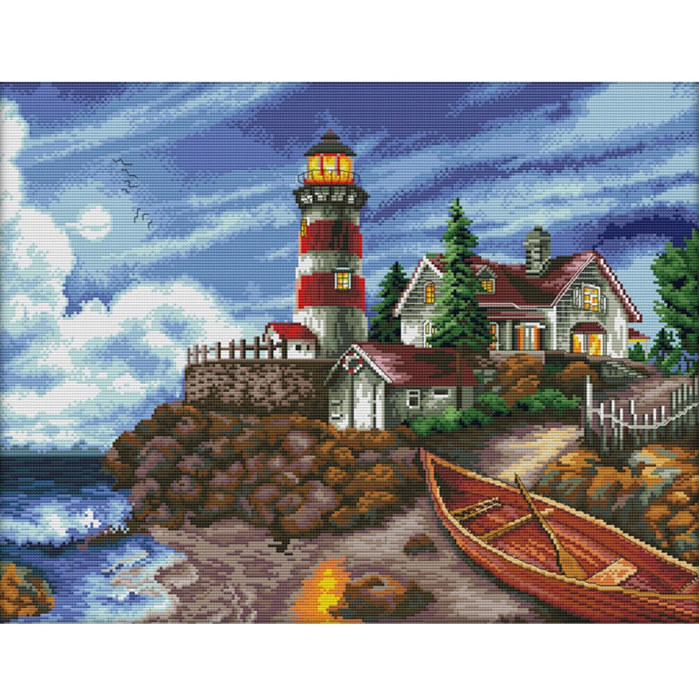 Handmade DIY Ecological Cotton Thread Stock Printing Cross Stitch Landscape Series Kit Family Decoration Painting: 69x56CM