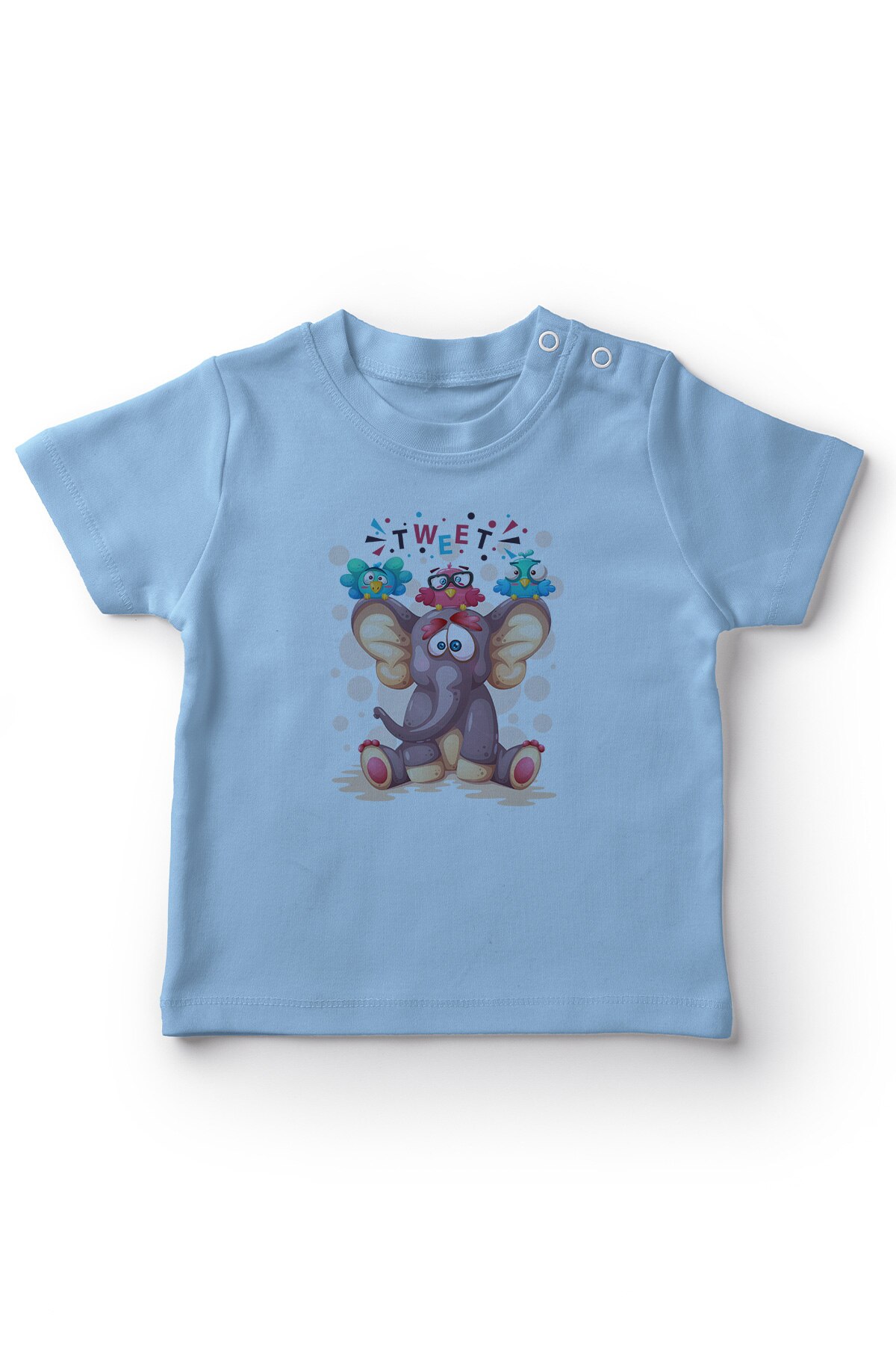Angemiel Baby Cıvıldayan On Elephant Birds Boys Baby T-Shirt Blue