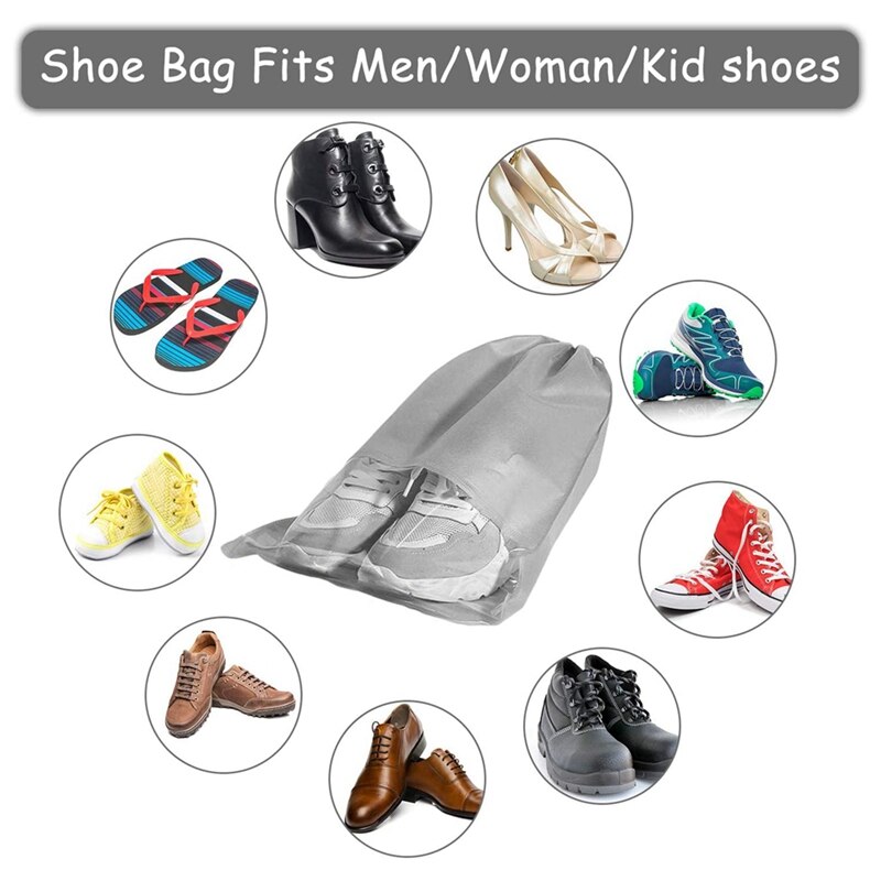 Bolsa de zapatos de viaje, organizador de ahorro de espacio con cordón, bolsas para almacenar calzado, no tejidas, a prueba de polvo, 15 Uds.