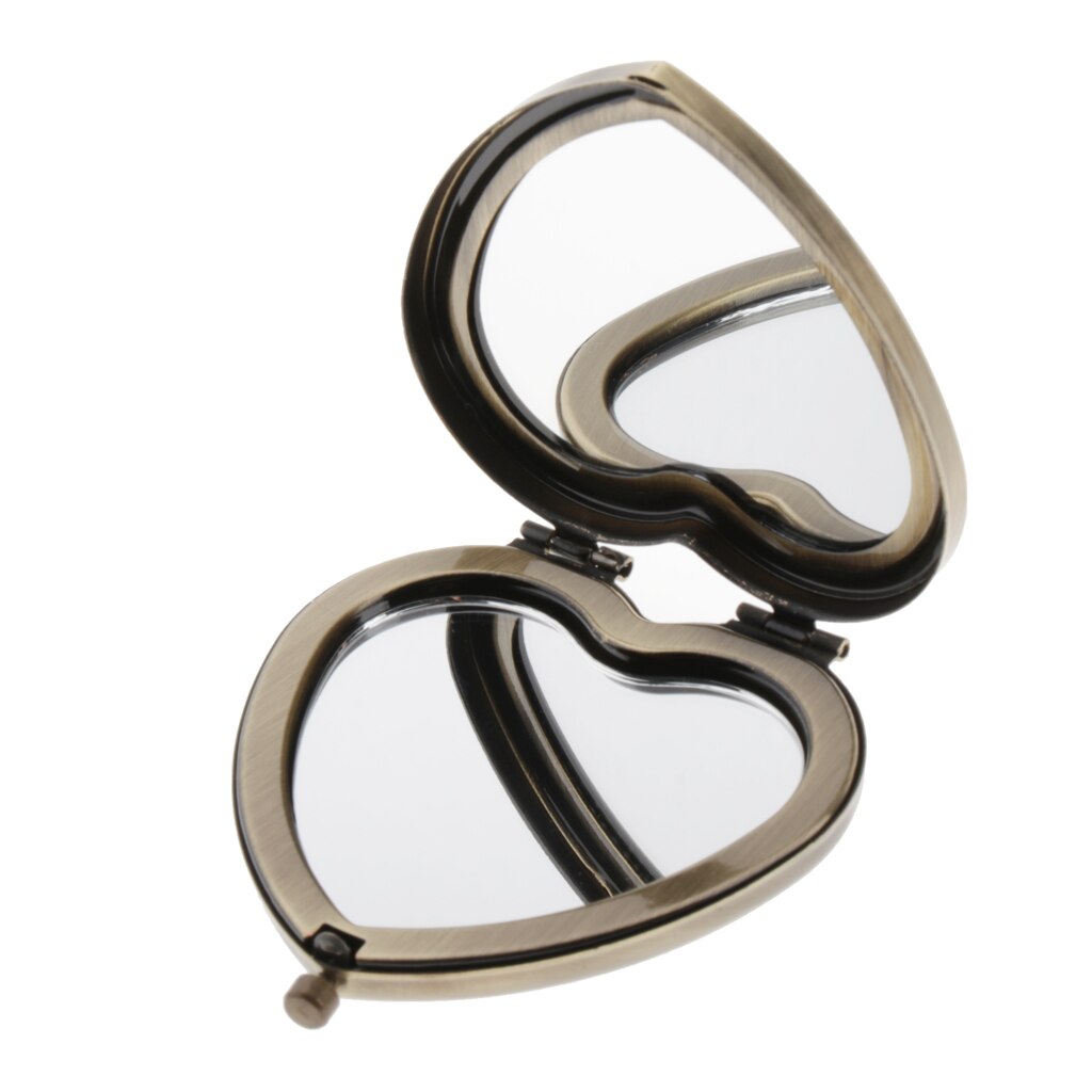 Two Sided Heart shaped Compact Mirror With Metal Frame, 2x Magnification and 1x True View Make Up Mirror