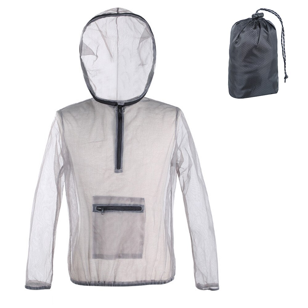 Outdoor Ultralight Mesh Hooded Bug Jacket Anti-mosquito See Through Protective Mesh Shirt Insect Shield for Camping Hiking
